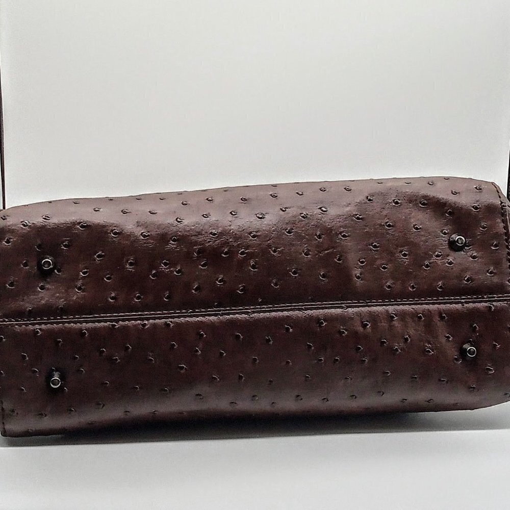 Coffee Brown Faux Ostrich Skin Gunmetal Satchel Bag - Picture 4 of 8